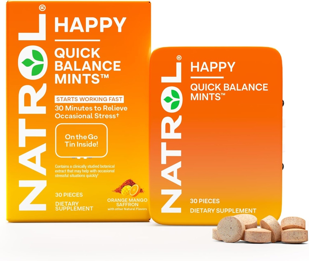 Natrol Quick Balance Happy Mints, Occasional Stress Relief Suplement, 30 Mints, 15 Hari Suppply