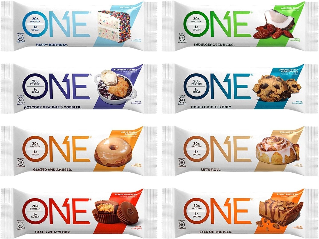 Generik One Protein Bars, Sampler Variety Pack, Gluten Free 20g Protein, Hanya 1g Sugar, 2.12 Oz Bars (8 Count)