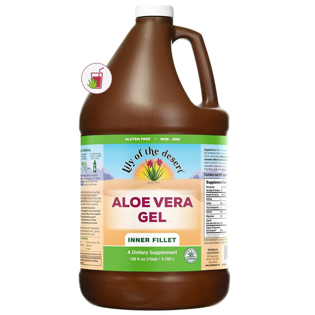 Lily dari Desert Aloe Vera Gel - Inner Fillet Thicker Konsistensi Aloe Vera Minum dengan Vitamin Natural, Enzimes Diet for Gut Health, Relief Perut, Wellness, Glowing Skin, 128 Fl Oz