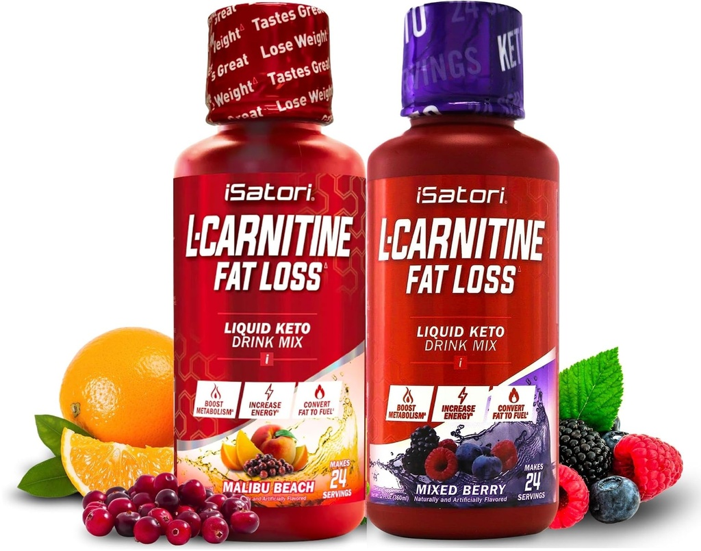 iSatori L- Carnitine 1500, Liquid L- Carnitine dengan Acetyl L- Carnitine, Mixed Berry Flavor (24 hamba) & Malibu Beach Flavor (24 Hamba)