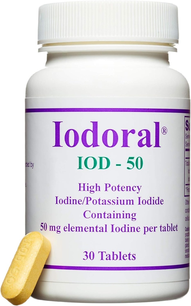 Optimox Iodoral 50 mg Suplemen - Potasium Iodide Tablet, Loodine Potency Tinggi, Suplemen untuk Dukungan Thyroid, Solusi Iodium Lugol - 30 Count