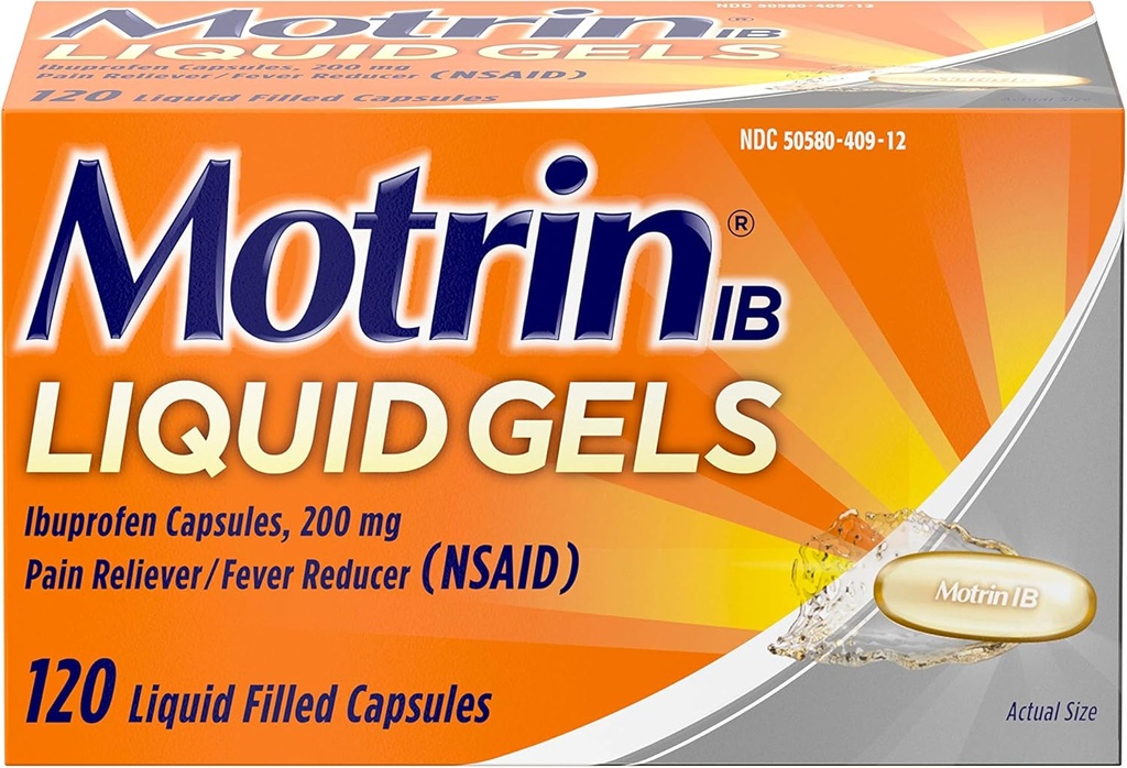 Motrin IB 200mg Ibuprofen Liquid Gel Pain Reliever / Fever Reducer for Aches & Pain, 120 ct