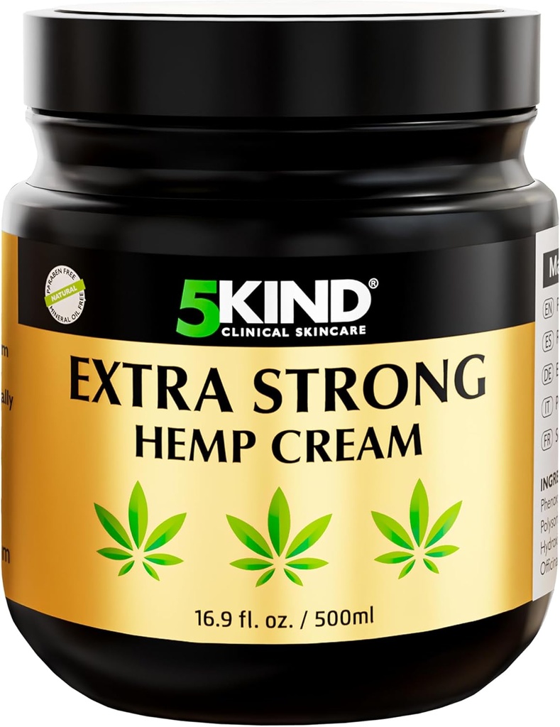 5kind Extra Hemp Cream Strong 16.9 lf oz- Maximum Power - Natural Soothing Relief - Muscle Gosok untuk Bawah, Joints, Neck, Knee & Shoulders - Maximum Power Hemp Cream