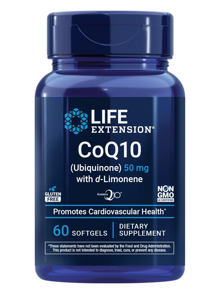 Ekstensi Hidup Super- Absorbable CoQ10 (Ubiquinone) dengan d-Limonene, Heart Health Suplemen, relieves General Fatigue, oksidative Stress Pertahanan, 50 mg, Non-GMO, Gluten-Free, 60 softgels