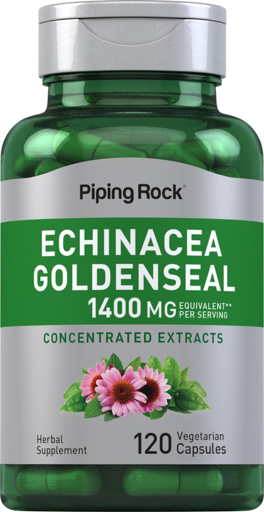 Piping Rock Echinacea Goldenseal Capsules 124; 1400mg 124; 120 Vegetarian Capsules 124; Non-GMO, Gluten Free Suplemen