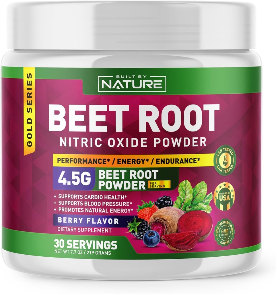 Beet Root Nitric Oxide Powder Supplement - Organic Beetroot SuperFood Performance Booster for Circulation, Energy, Stamina, Blood Flow and Heart Health - Vegan, Non-GMO - Berry Flavor - 30 Servings