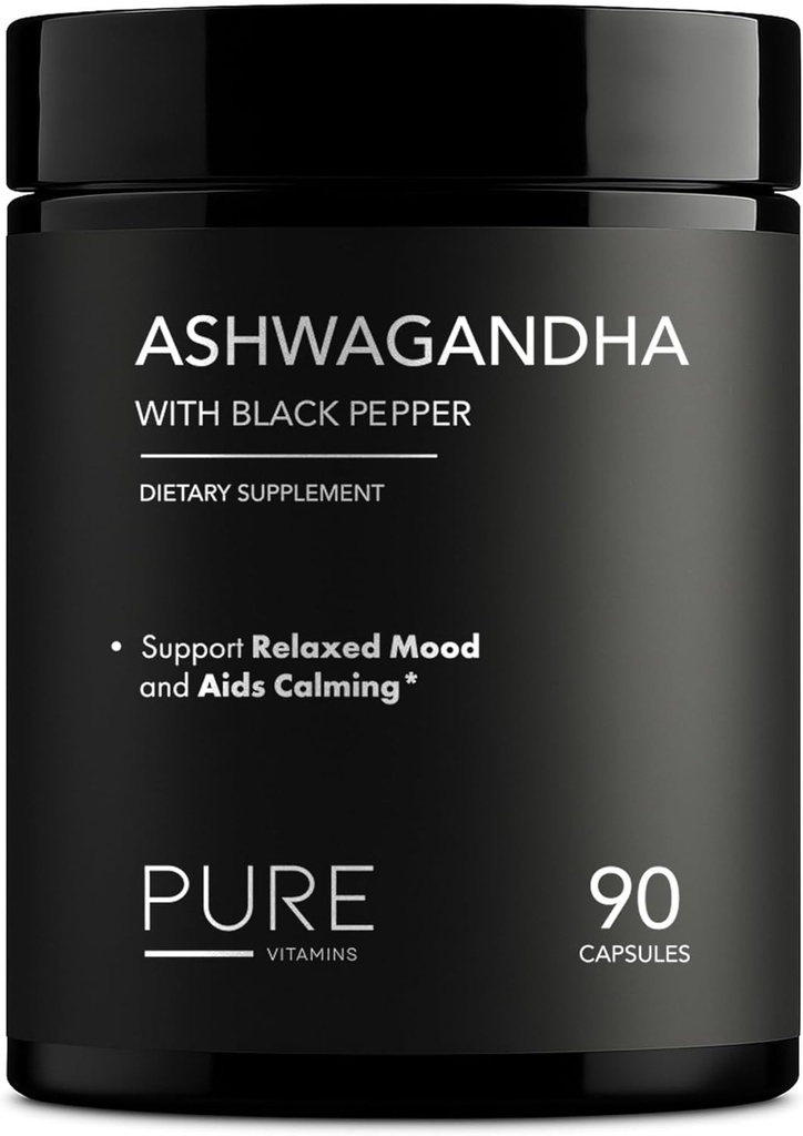 Organik Ashwagandha 1300mg dengan Black Pepper - Natural Stress Relief & Energy - 90 Vegan Capsules - Mood & Adrenal Suplemen - Non-GMO, Dibuat di USA