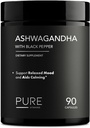 Organik Ashwagandha 1300mg dengan Black Pepper - Natural Stress Relief & Energy - 90 Vegan Capsules - Mood & Adrenal Suplemen - Non-GMO, Dibuat di USA