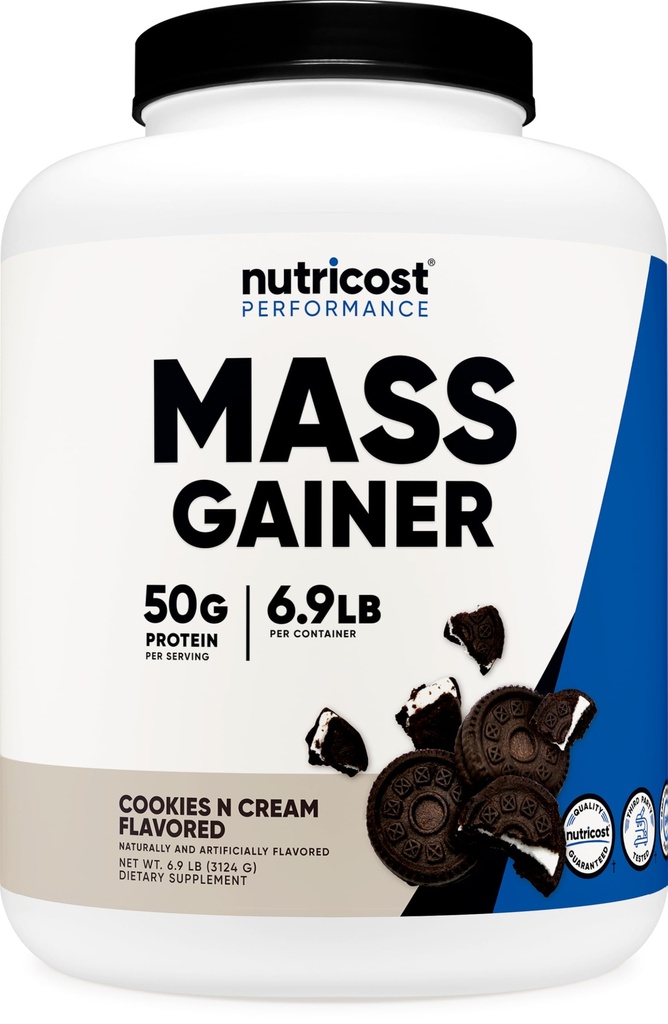 Nutricost Mass Gainer Cookies N Cream Flavor, 6.9 LBS, 50 Grams Protein Per Serving - Non-GMO
