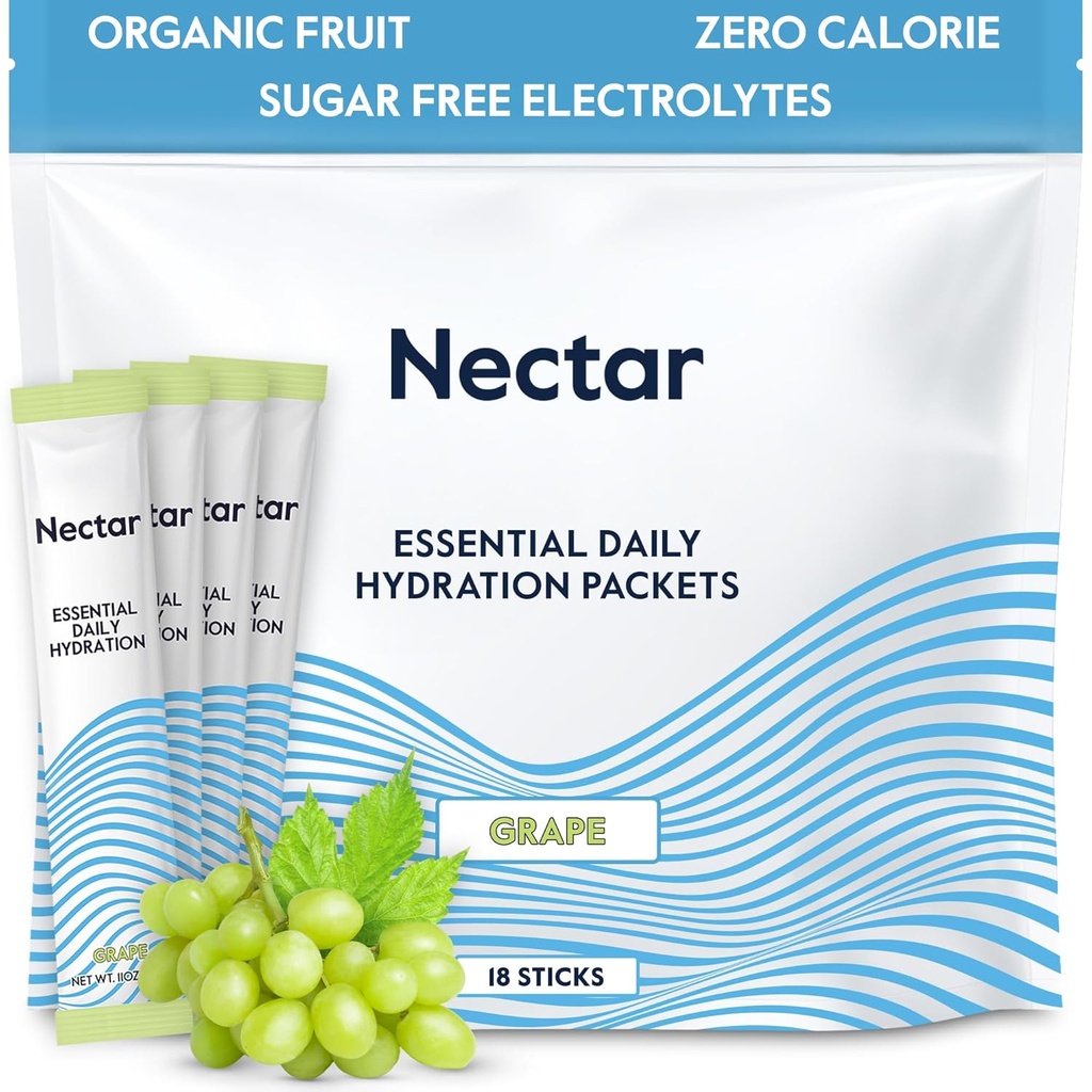 Paket Hidration Nektar - Paket Bubuk Elektrolytes - Sugar Free & 0 Calorie - Organic Fruit Liquid Daily IV Sticks for Dehydration Relief & Rapid Rehydration (Grape 18 Pack)