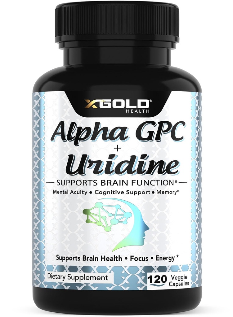 Alpha Gpc + Uridine 900mg - Powerful Nootropic for Boost Focus, Memory, Energy, Mood & Cognitive Performance - 120 Vegetarian Capsules