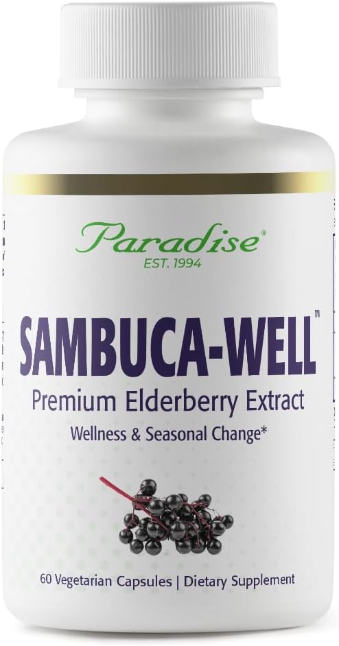 -Paradise Herbs Sambuca-, Sambucas Nimra, Eropa Elderberry 50: 1 Ekstrak, Super Power, Ultra Pure, Vegan, Non GMO, Gluten Bebas, 60 Vegetarian Capsules