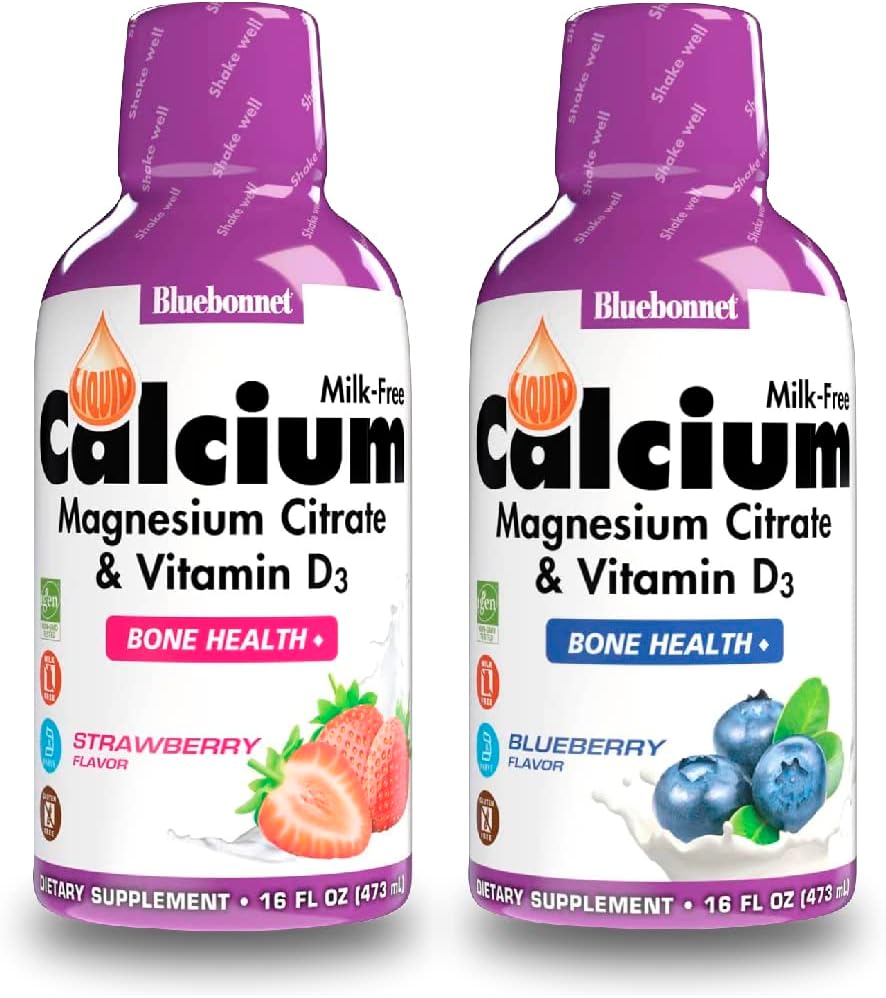 Bluebonnet Nutrition Liquid Calcium Citrate Magnesium Citrate, Vitamin D3- Bundle of Blueberry Flavor dan Strawberry Flavor, 2 Bottle of 16 Fl Oz Each (32 Fl Oz Total)