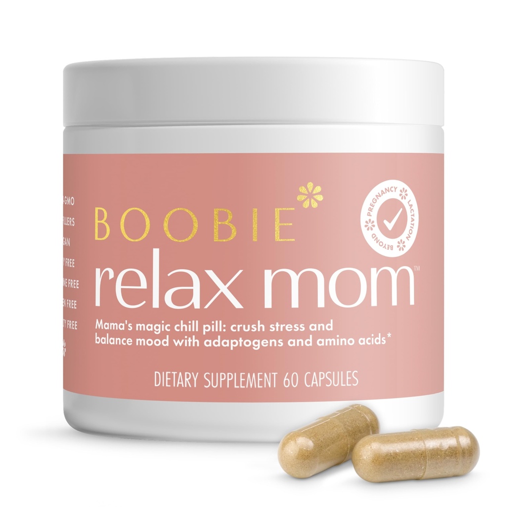 Boobie Relax Mom, Postpartum Stress Suppplement Hoble 124; Lactation Approved 124; Mood and Energy Support with Ashwaganha & L- Theanine, 60 Capsules