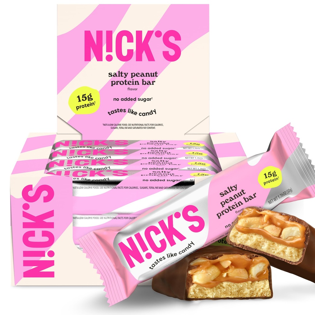 Protein Bars Chocolate Peanut NICKS 124; 15g protein 124; 200 kalori 124; rendah Carto Friendly Snacks No Ditambahkan Sugar (Multipack 12 batang x 50g)