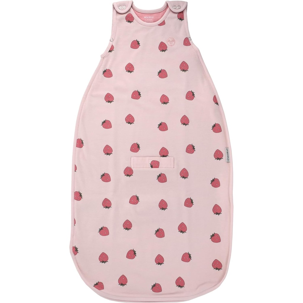 Woolino Merino Wool dan Oranic Cotton Ultimate Baby Sleep Sack - 4 Season Baby Wearable Blanket - Two-Way Zipper Adjustable Sleeping Bag - Ukuran Universal (2- 24 Bulan) - Strawberry