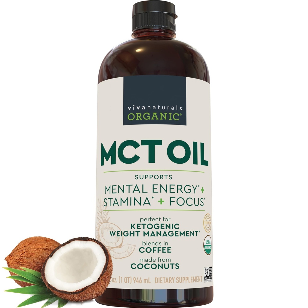 Viva albuls Organic MCT Oil, 32 fl oz - MCT Oil untuk Coffee, USDA Organik, Non-GMO, Paleo Disertifikasi & Keto Friendly, Support Energi & Mental Clarity