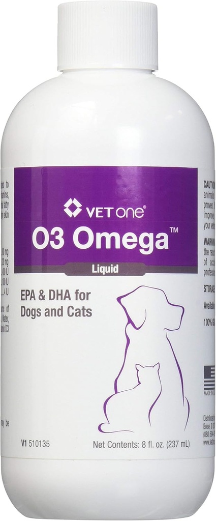 Vet One O3 Omega Liquid EPA & DHA for Dogs & Cats - Skin & Coat Suplement - Support Immune System & Joint Health - 8 oz