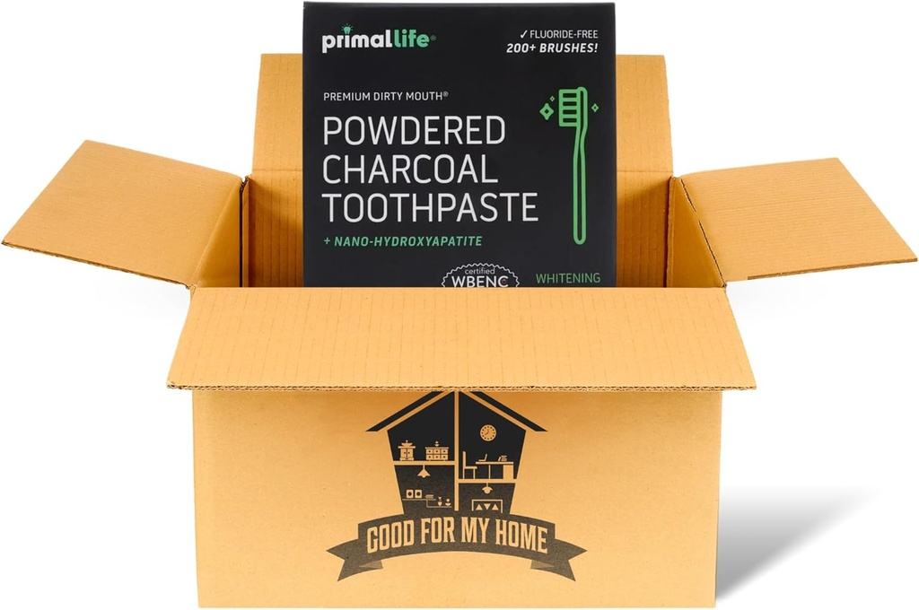 Aktifasi Charcoal Primal Life Organics 1 oz Toothpowder: Vegan Blend Organik, tanah liat Kaolin & Bentonite, Escerool- Spearmint hitam untuk 200 + Brushings. Kotak GFMH disertakan.