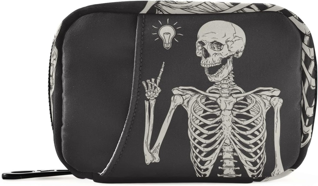 Kotak Pill Skeleton Manusia 7 Hari Travel Pill Organizer Bag dengan Zipper Kasus Portable Kompact Ukuran Kasus Mingguan Vitamin