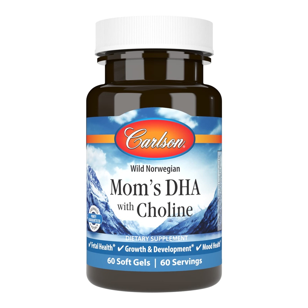 Carlson - Ibu DHA dengan Choline, 3: 1 DHA untuk EPA Rasio Ditemukan dalam Breastmilk, Pertumbuhan dan Pengembangan, 60 Softgel