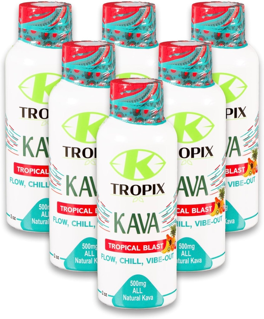 K-Tropix Kava Shot Tropical Blast - 500mg Wellness Shots to Procure Relaxation and Reduce Cry - Kava Drink - Cemas, Ketegangan, Persediaan Perbaikan Kereta - 6 Pack