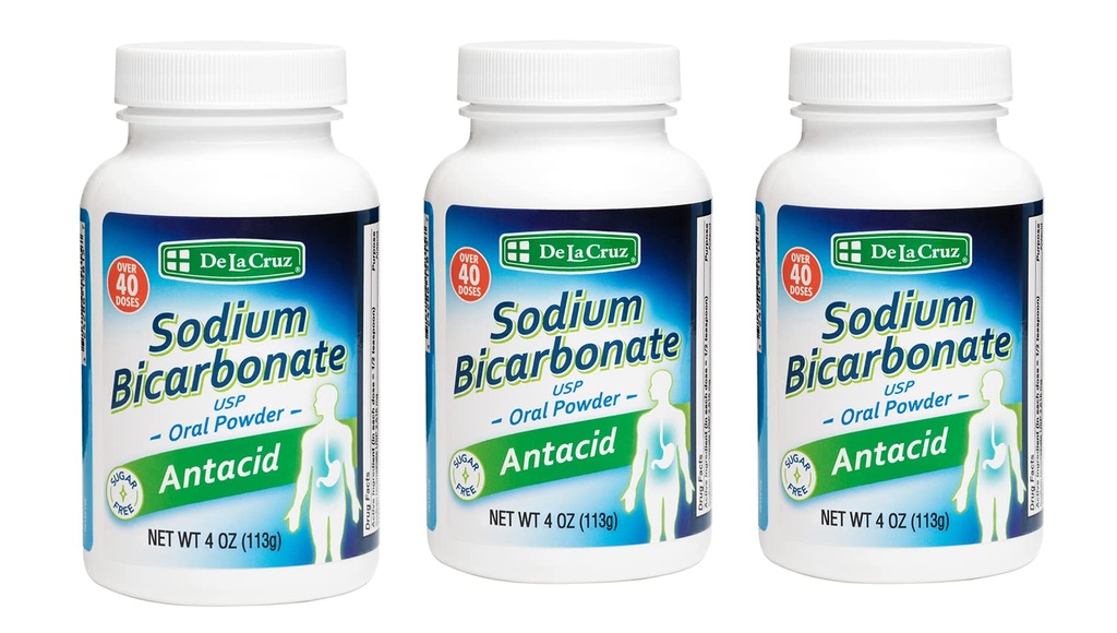 De La Cruz Pure Sodium Bikarbonate Powder - Baking Soda & Baking Powder Aluminium gratis Antax untuk Heartburn & Indibubble - Packed in USA - 4 OZ (3 Botol)