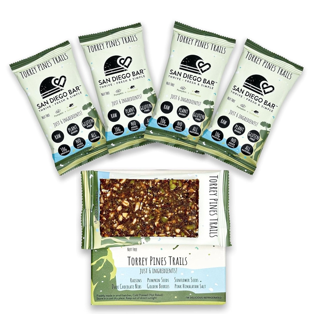 San Diego Bar-Torrey Pines Trails 144; Labu + Sun Flower: 124; RAW & Vegan Protein Bars; Sugar & Gluten Free Free 124; Sarapan Bars 124; Energi Bars 124; Snack Bars 124; 6 Whole Food Ingrediers; 124- Plant