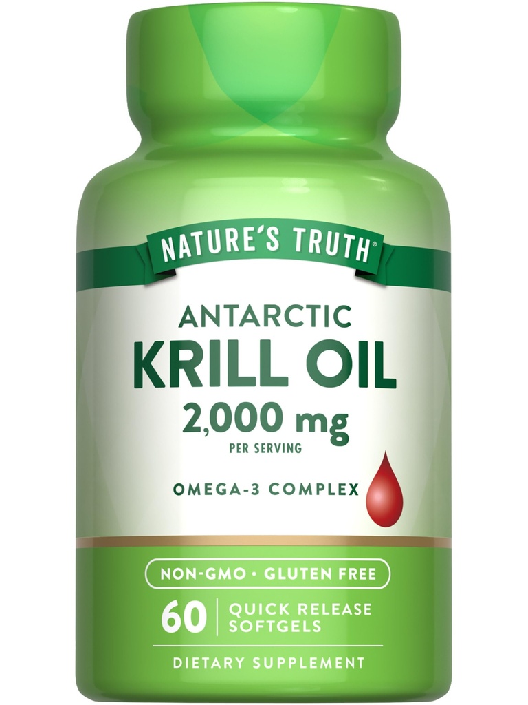 Nature 's Truth Antartika Krill Oil 2000mg Softgels 124; 60 Count 124; Omega -3 dengan EPA & DHA 124; Non- GMO & Gluten Free Suplemen