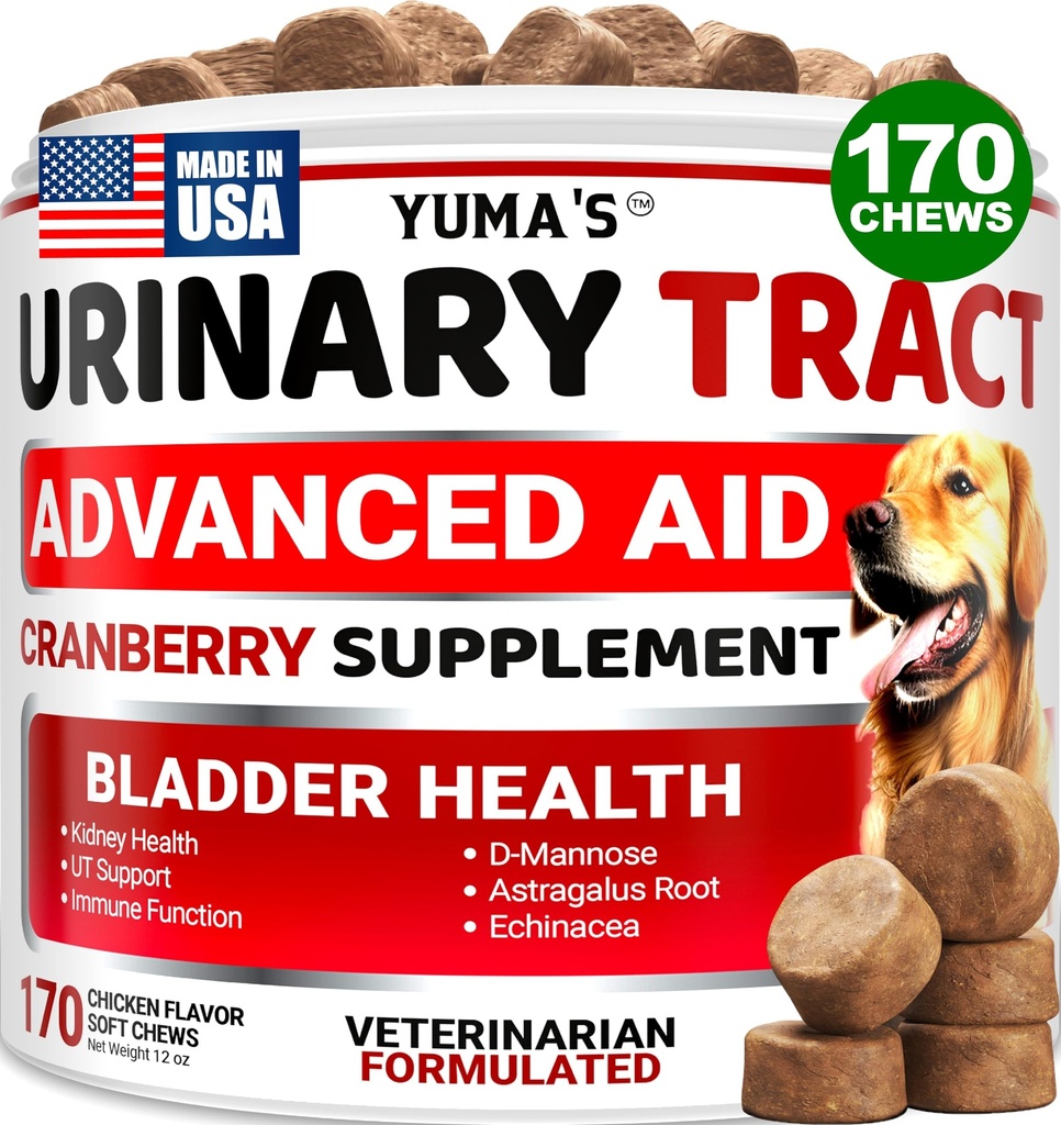 Pengobatan Anjing UTI - 170 Treats - Cranberry Tambahan untuk Anjing - Kontrol kandung kemih - Pengaruh Traktur UTI - Obat Multivitamin - Vitamin dan Suplemen - Dibuat di Amerika Serikat