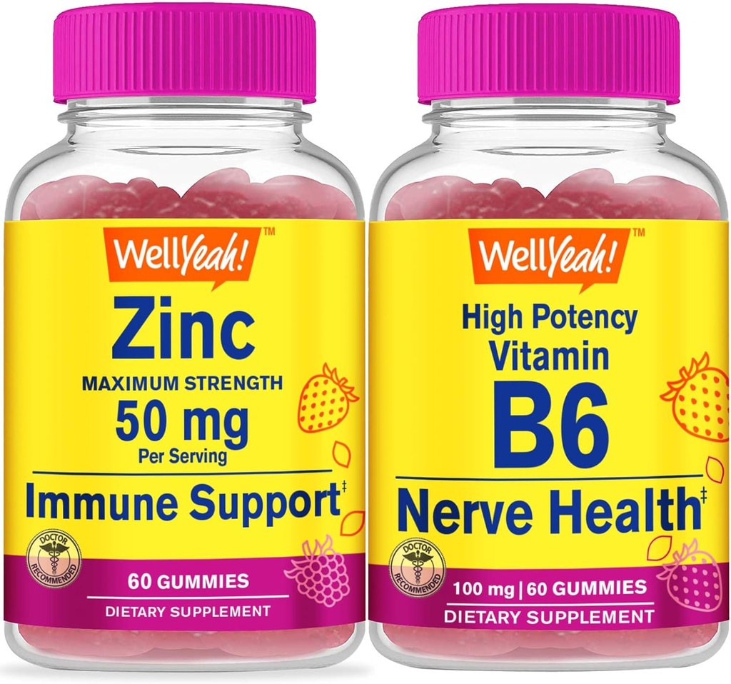 Wealyeah Zinc + High Potency Vitamin B6, Gummies Bundle - Great Tasting, Vitamin Suplemen, Gluten Free, GMO Free, Chewable Gummy