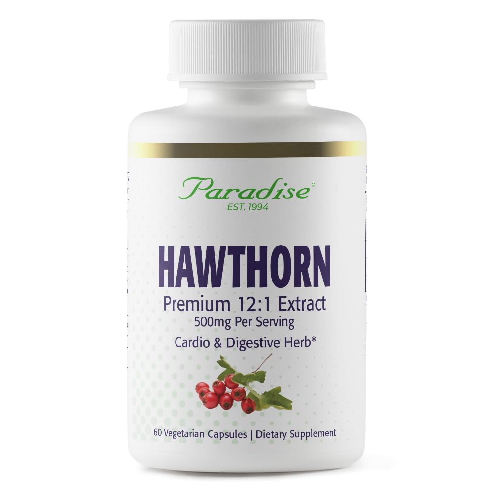 Paradise Herbs Hawthorn Berry, Active Whole Spectrum Extract, Super Power, Ultra Pure, Vegan, Non-GMO, Gluten Free, 60 Vegetarian Capsules