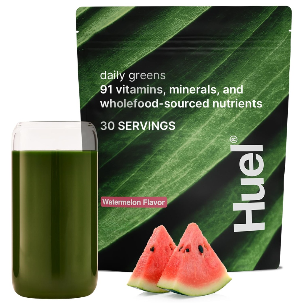 Huel Daily Greenens Watermelon 124; Superfood Greaders Powder 124; 91 Vitamin, Mineral, dan WHO-Sourded Ingredices 124; Adaptogens, Antioksidants, Gut-Friendly Programtic 12430