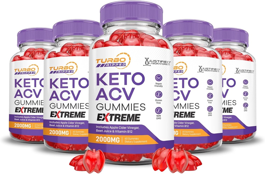 (5 Kemasan) Turbo Ripped Keto ACV Gummies Ekstrim 2000MG Turbo Ripped Keto Gummies Apple Cider Formulated dengan Powder Beet Juice B12 Vegan Non GMO 300 Gummys