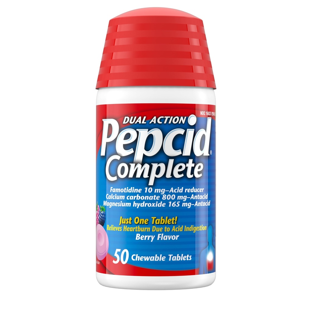 Pepcid Acid Reducer + Antax Chewable Tablet, Heartburn Relief, Berry, 50 ct (Paket May Vary)