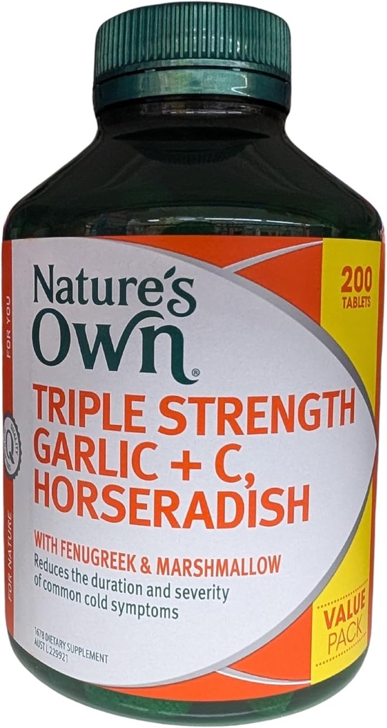 Nature 's Own Triple Power Bawang putih + C, Horseradish 200 Tablet Ukuran Eksklusif
