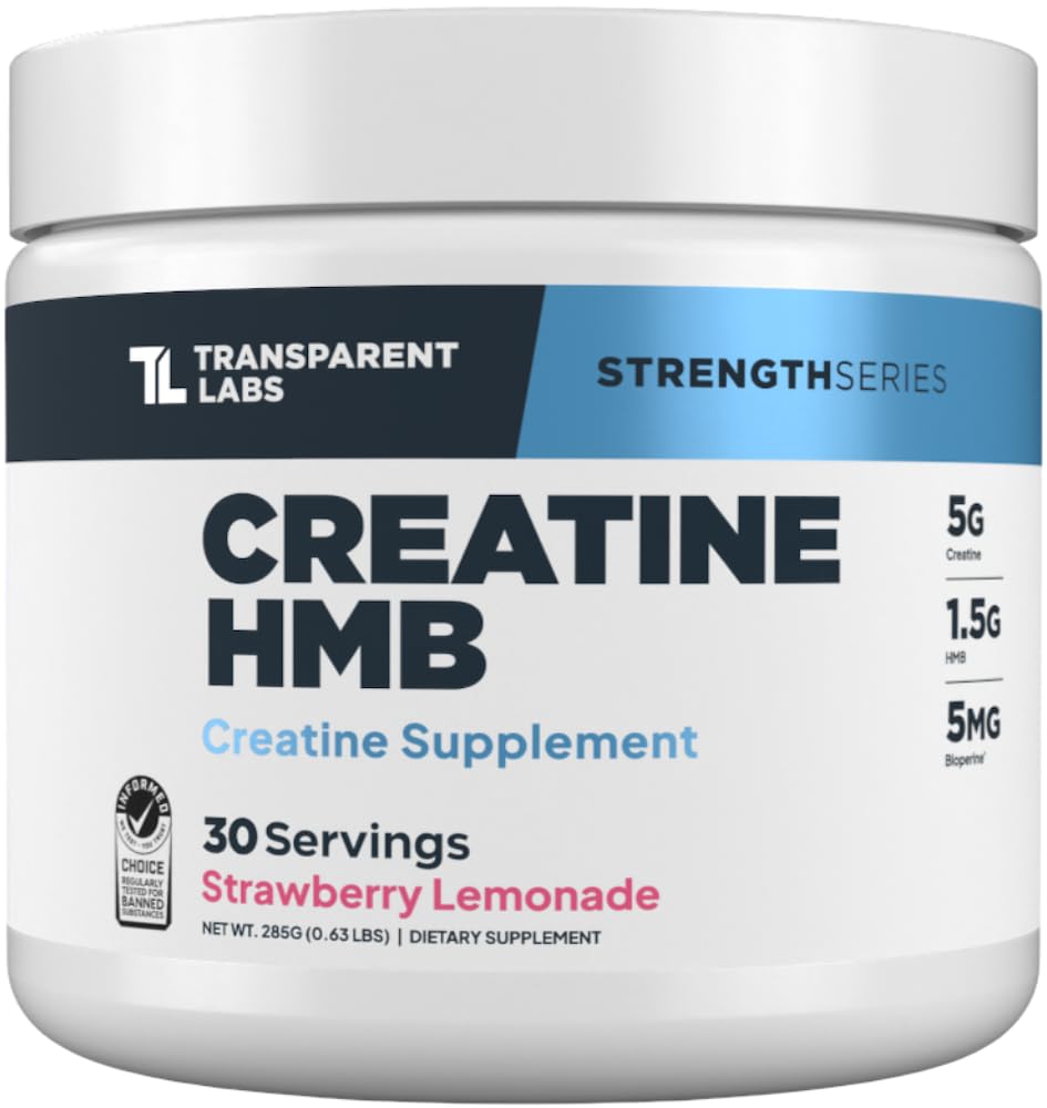 Transparent Labs Creatine HMB - Creatine Monohydrate Powder dengan HMB untuk Perkembangan Muscle, Peningkatan Kekuatan, Keluaran Energi Enhanced, dan Peningkatan Atletic Performance - 30 Pelayan, Strawberry Lemonade