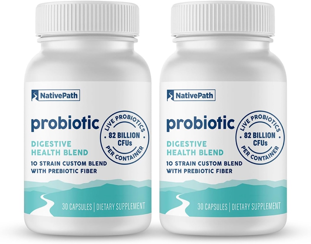Probiotik NativePath Harian, 10- Strain Custom Blend Supplement for Men and Women, 82 Milyar CFU - 60 Count