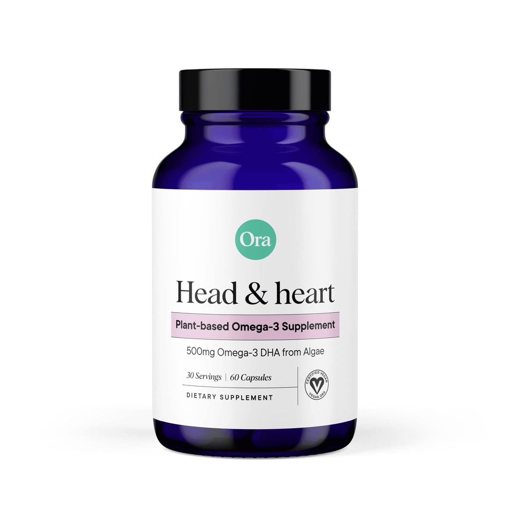 Ora Vegan Organik Omega 3 Tambahan - 500mg DHA untuk Otak, Mata, dan Kesehatan Jantung - terbuat dari Alga - 60 Kapsul