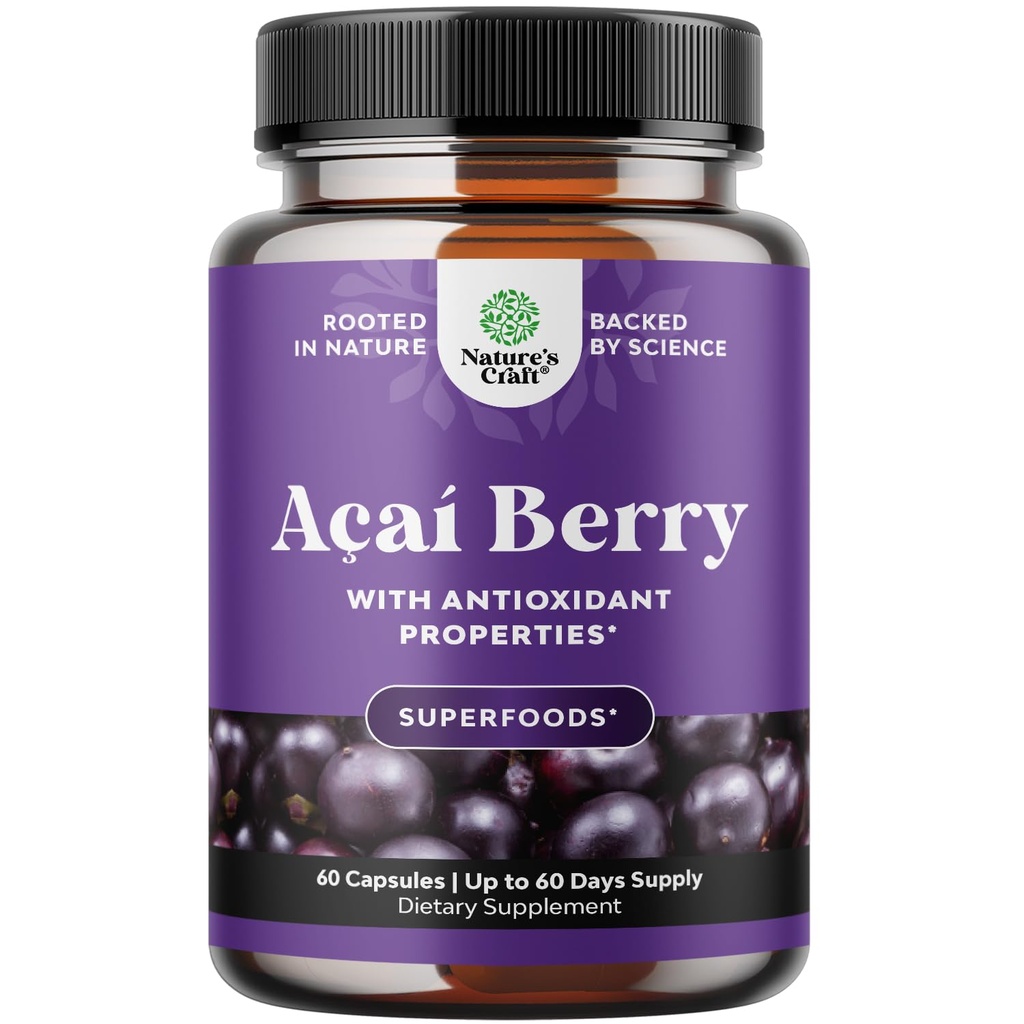 Natures Craft Acai Berry Antioksidant Dukung Wheight Loss Suplemen Perempuan dan Pria - Vitamin Antioksidant Formula Support Immune System dan Boost Energy Cognitive Health - 60 Servings