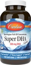 Carlson - Super DHA Gems, 500 mg DHA Suplemen, 640 mg Fatty Acids, Wild- Caught Norwegia Arktik Omega 3 Oil Sustable Wealded Fish Oil Capsules, 180 Softgels