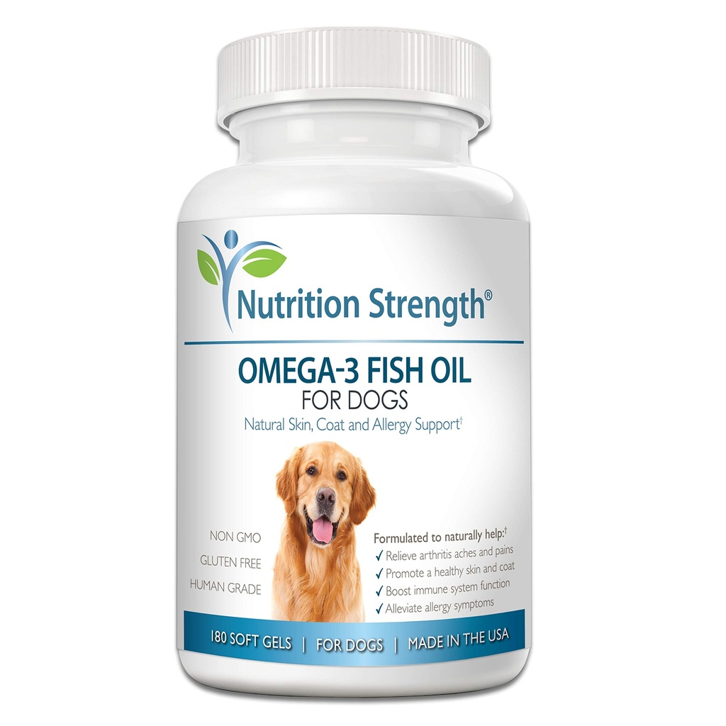 Omega 3 Fish Oil Soft Gels untuk Anjing dengan EPA & DHA Fatty Acids untuk Hati, Skin, Coat & Allergy Dukungan, Hip & Gabungan & Arthritis Dog Supplemen, 180 Soft Gels