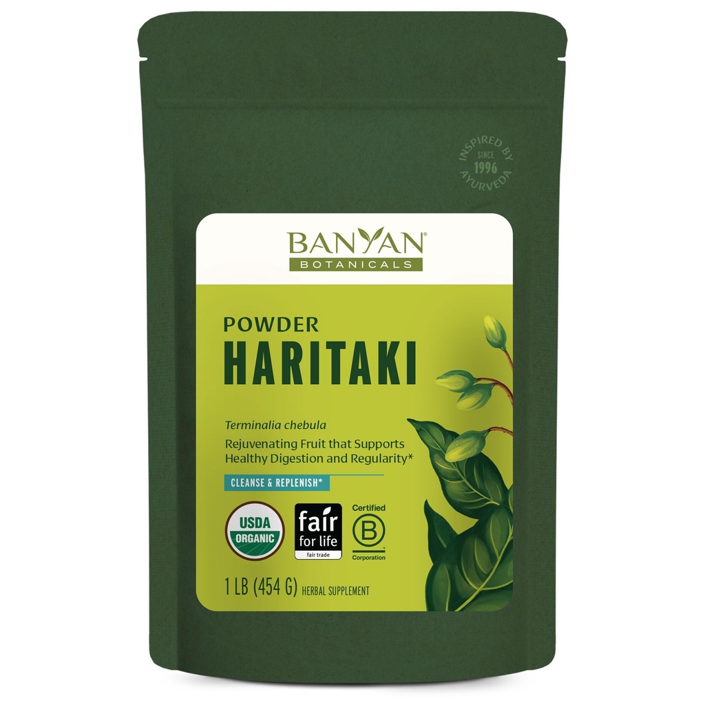 Banyan Botanicals Haritaki Powder - Organic Terminalia Chebula - Ayurvedic Distribution that Support Gentle Cleansing * - 1 lb. - Non-GMO Suply Disertifikasi Fair for Life Fair Trade