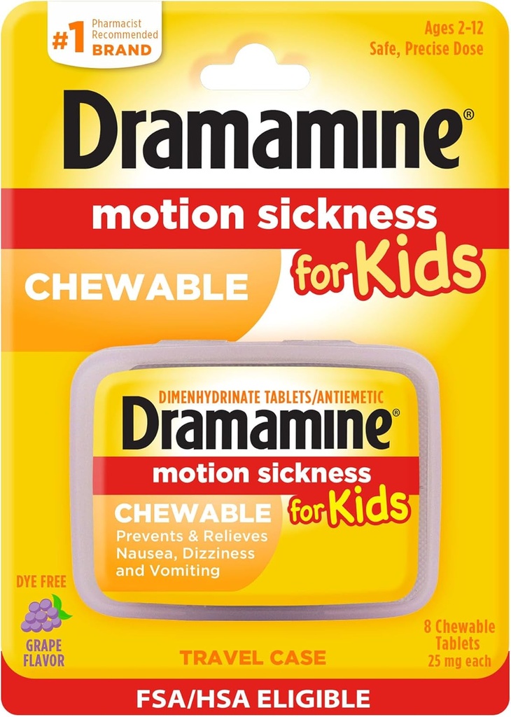 Dramamine Motion Sickness Relief untuk Anak-anak 124; Grap Chewable 124; 8 Cacah