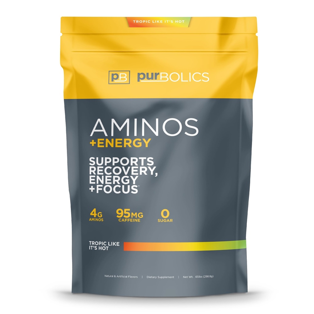 Purbolic Aminos + Energy Aminos 124; Supports Recovery, Energy & Focus 124; 95mg of Caffeine, 0 Sugar & 60 Servings (Tropic Like It 's Hot)