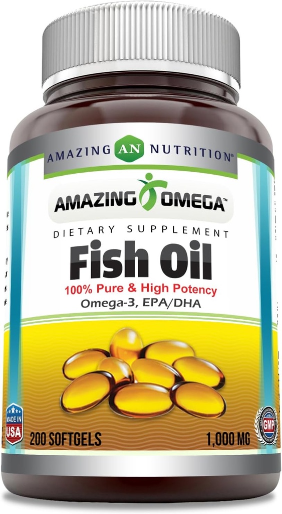Amazing Omega Fish Oil 1000 mg Softgeels Suplement (200 Count)
