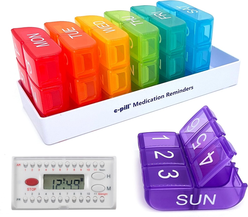 e- Pill 6 kali sehari X7 Hari Pekan Pill Organizer, Vitamin dan Obat Pill Box Pengingat - dengan 6 Alarm Timer (White)