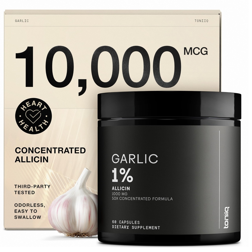 Katup Bawang putih dengan 10.000mcg Allisin - Odorless - 50: 1 Ekstrak untuk Potensi Maksimum - Test Lab Partai - 60 Vegetarian Capsules