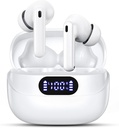 Earbuds nirkabel, 42H Bluetooth Playtime 5.3 Headphone, HiFi Stereo Call Noise Cancelling Earbuds, IPX7 Waterproof Stereo in- Ear Earphone dengan LED Tampilan untuk iOS Android (White)