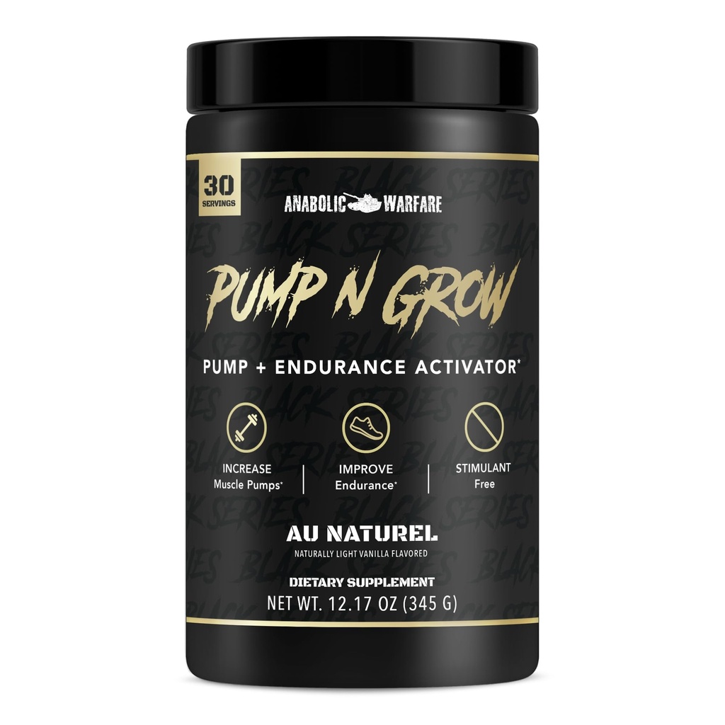 Anabolic Warfare Pump- N- Grow Muscle Pump Supplement Caffeine Free Pre Workout dengan L-Citrulline, L-Arginine, Beta- Alanine (Au Naturel - 30 Pelayan)